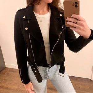 Black Faux Suede Moto Jacket